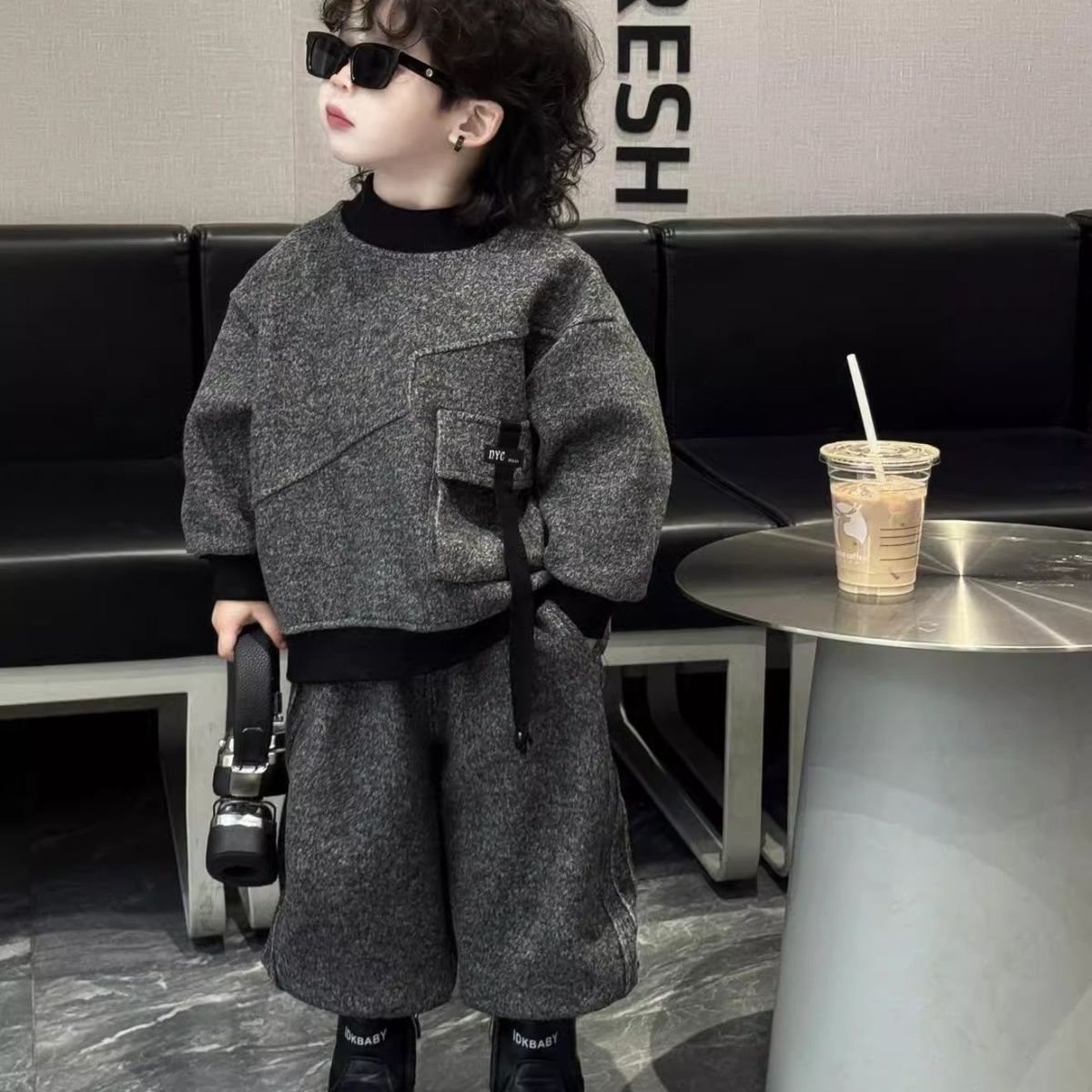 男童秋冬装加绒套装2025男孩洋气潮酷痞帅卫衣卫裤儿童宝宝衣服