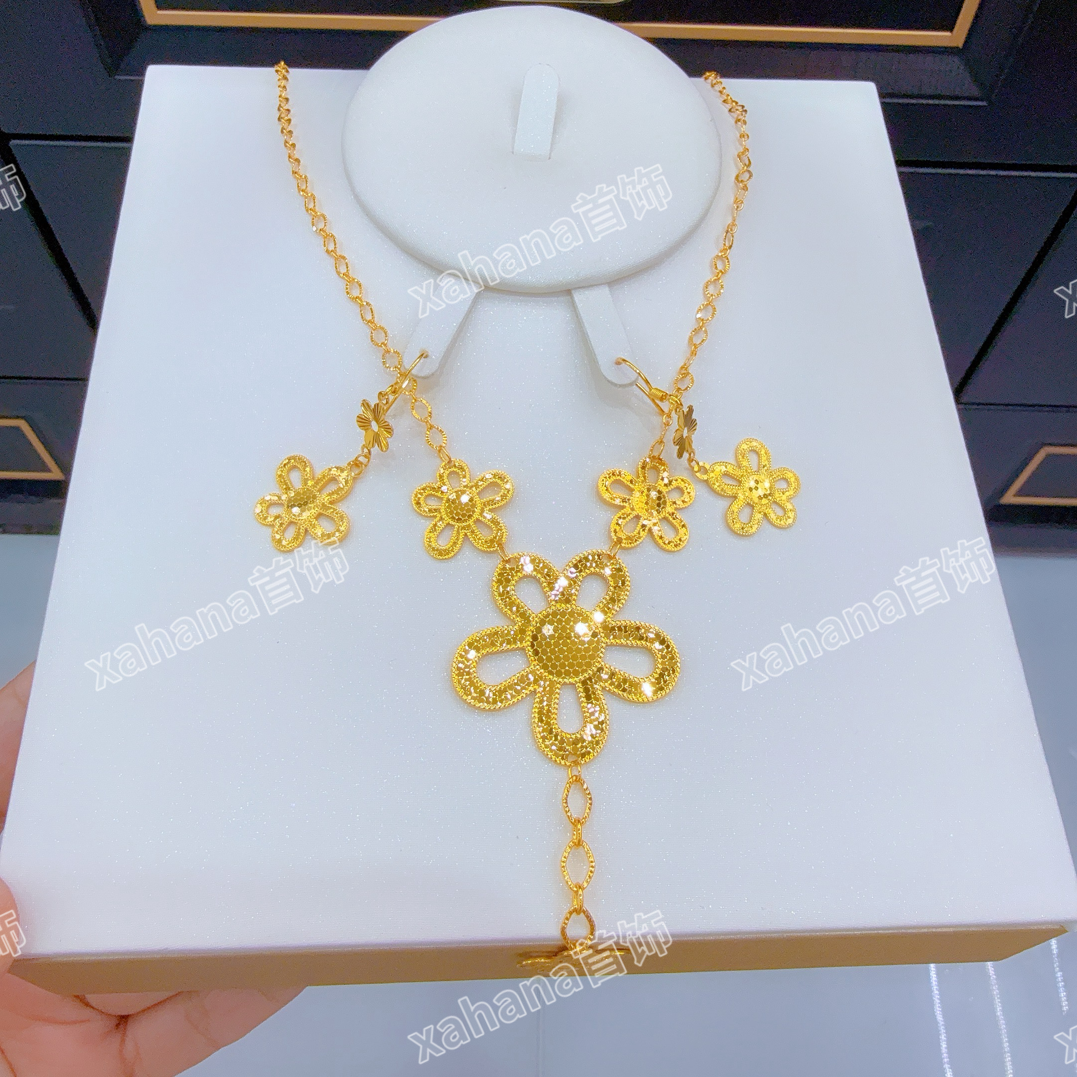 铜合金亚克力项链 新款时尚植物花卉气质首饰altun同款项链耳环