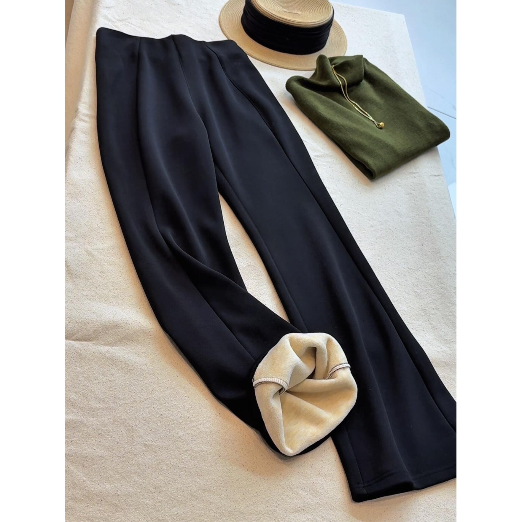 通勤风高腰垂感阔腿裤女秋冬新款加绒保暖显瘦休闲长裤