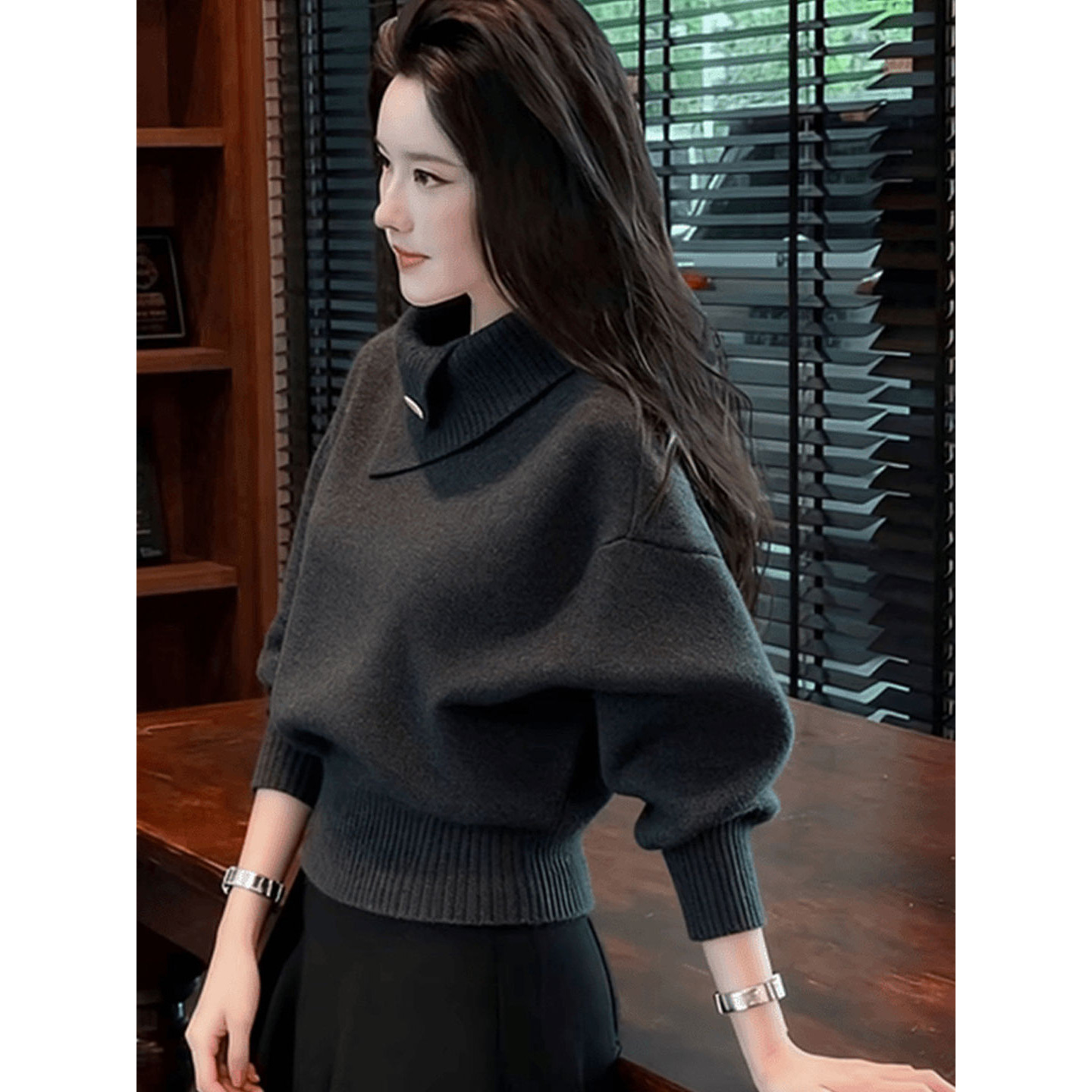 爆款秋冬季时尚轻熟韩版气质淡人高知氛围感巨好看纯色针织女上衣