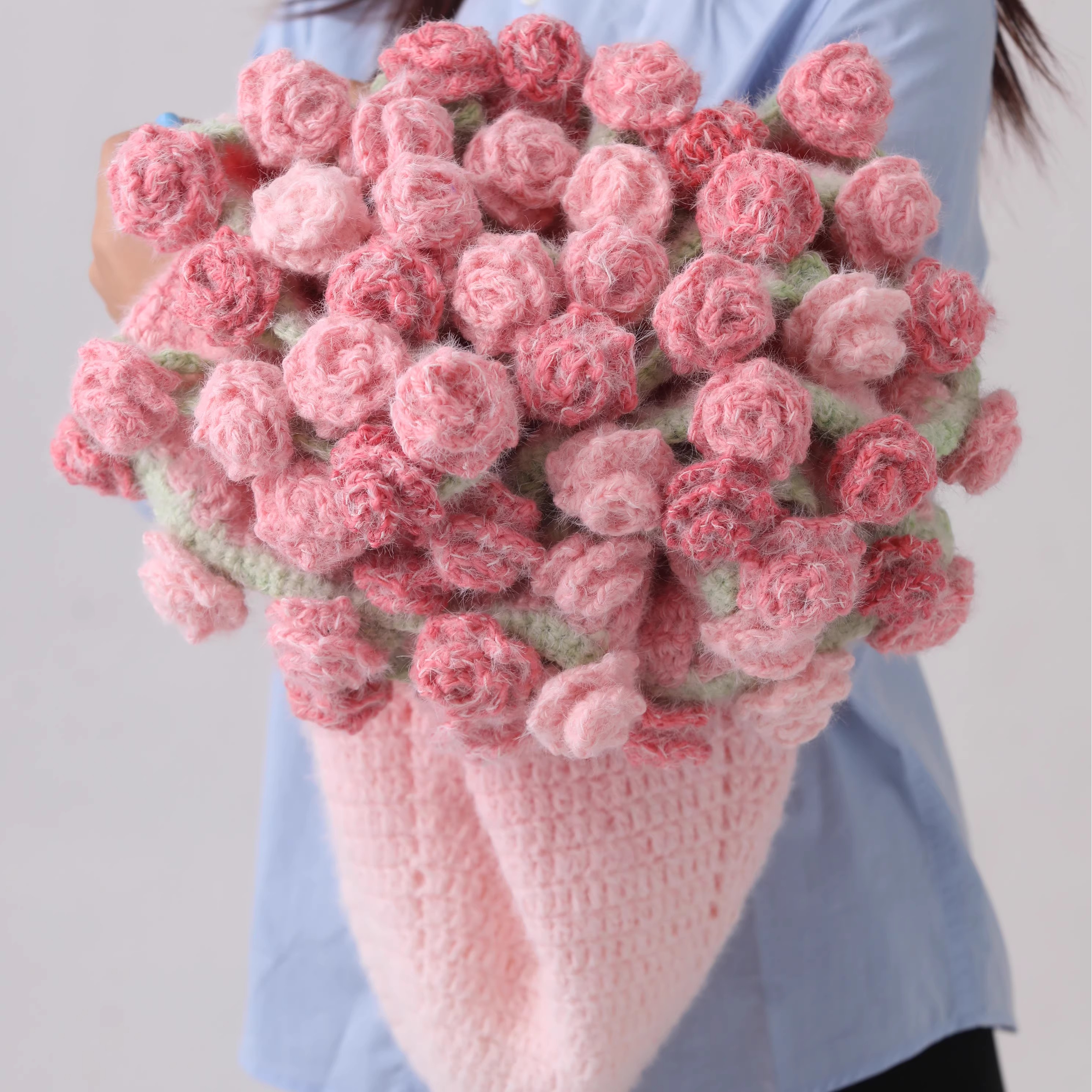 新款渐变玫瑰花束毯子手工编织diy冬季盖毯材料包送工具沙发盖毯