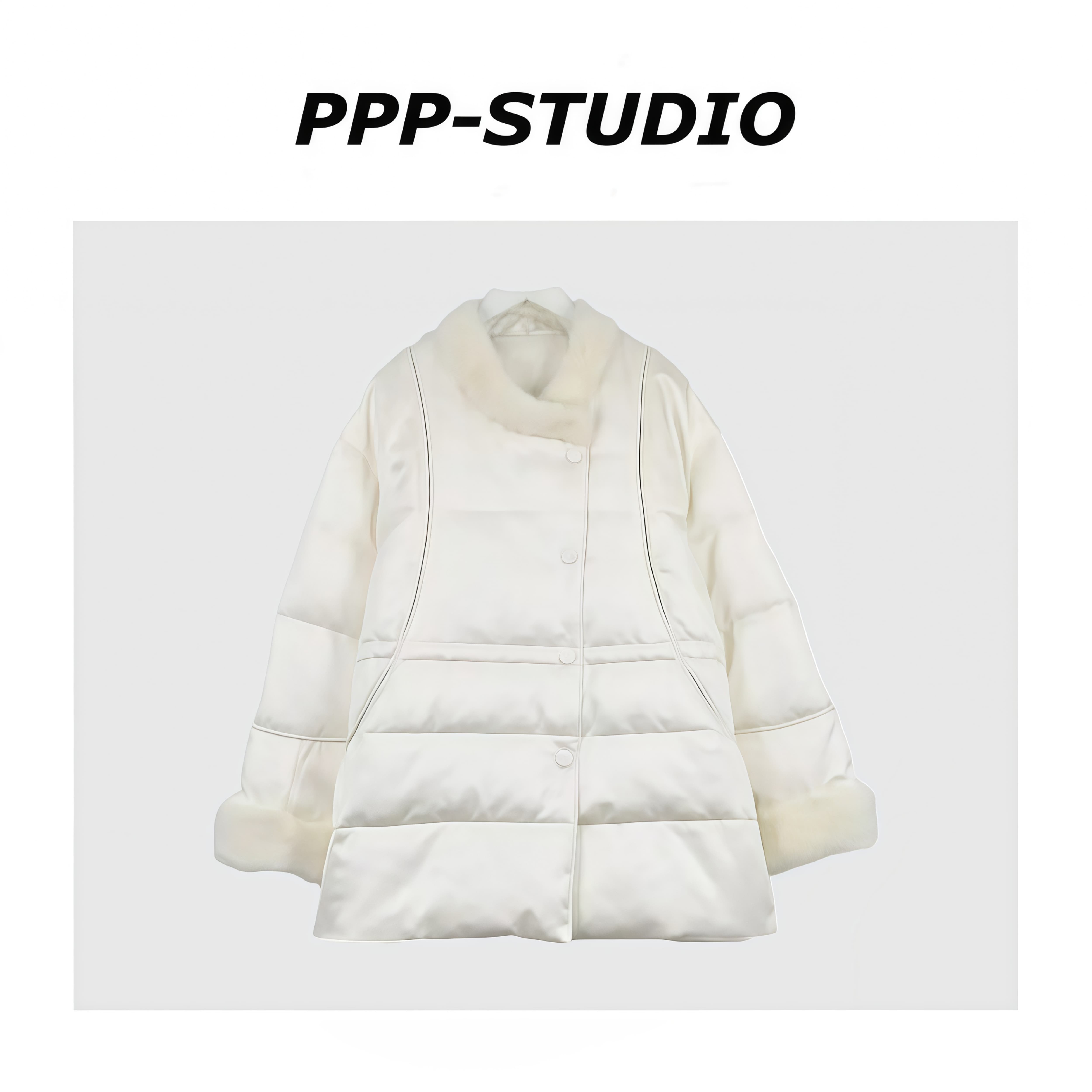 『PP-STUDIO』冬季新款时尚百搭设计款拼接毛毛领羽绒服*20253581