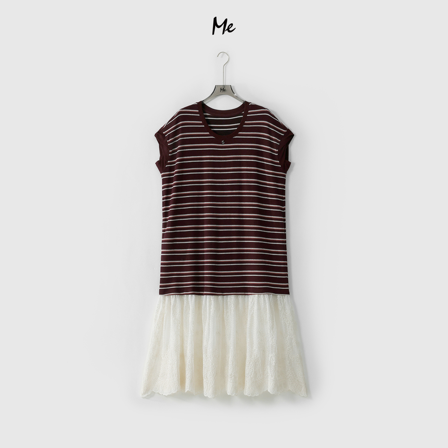 ME【5号条纹花绣连衣裙】松弛显瘦百搭时尚鱼尾摆拼接裙子MESS5028