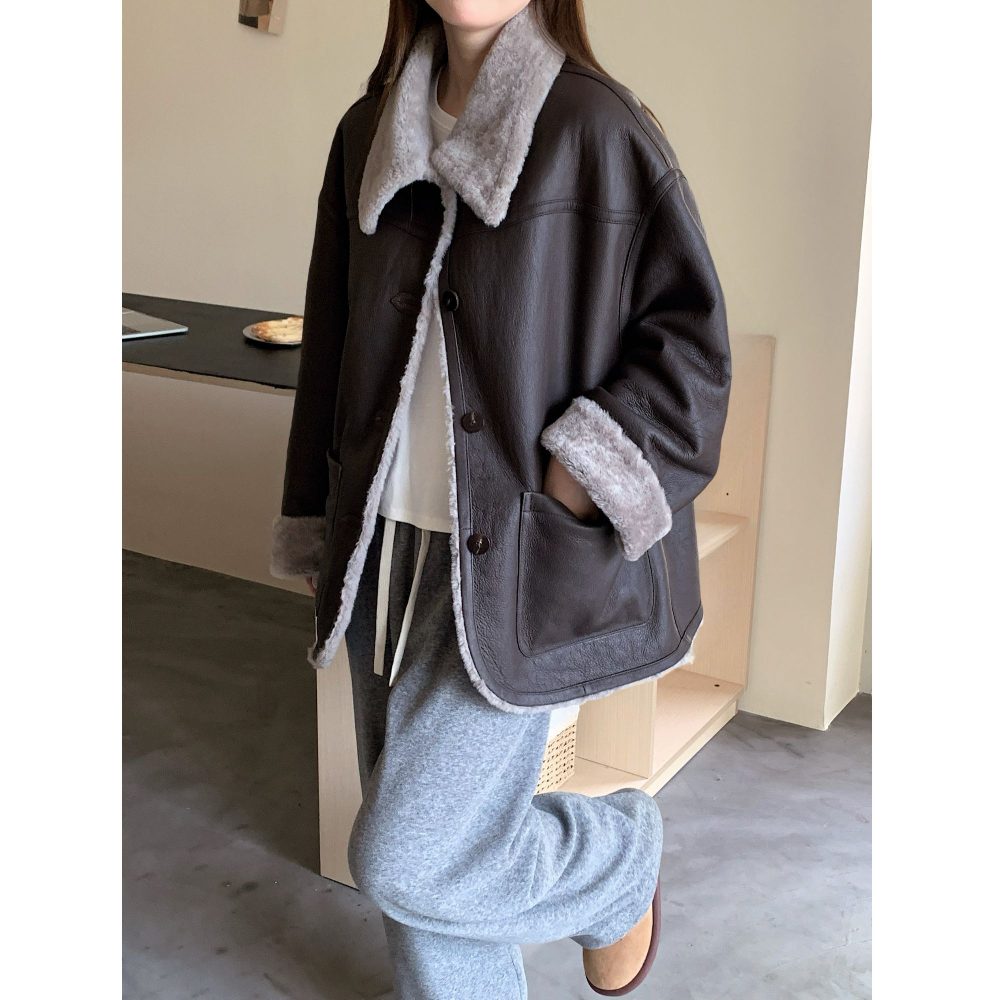 JIAY进口美利奴毛毛双面皮毛一体翻领中长廓版海宁皮草外套女正品