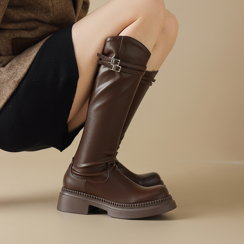 长筒靴冬瘦瘦靴胖mm骑士靴长靴厚底高筒靴大筒围女靴大码41粗腿43