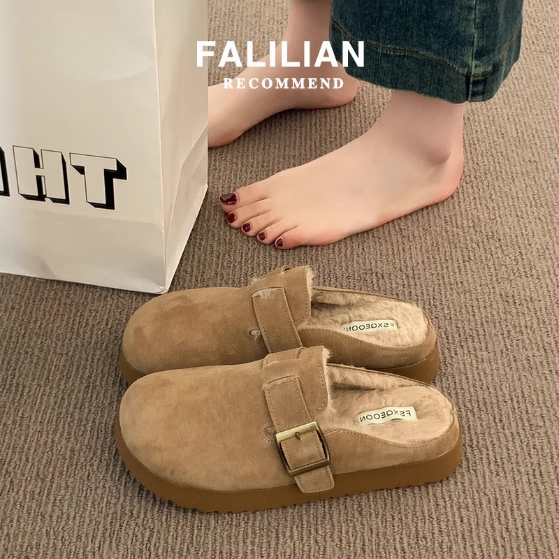 厚底毛毛勃肯鞋女半拖秋冬外穿2025新款爆款一脚蹬懒人鞋加绒棉拖