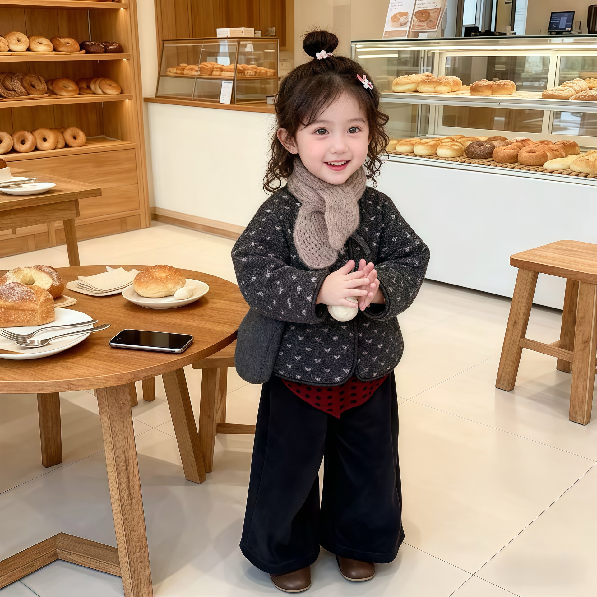 儿童冬季新款保暖毛毛衣加绒裤德绒打底三件套套装女童新款复古