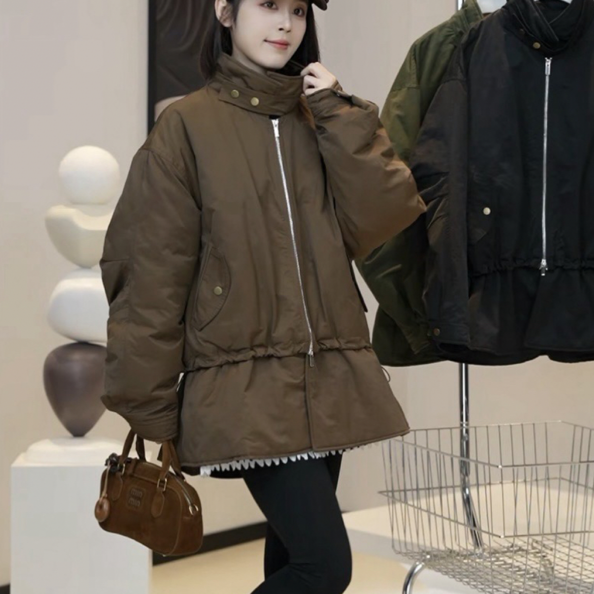 时尚宽松显瘦双面穿连帽中长款棉服女冬季加厚保暖外套大码洋气