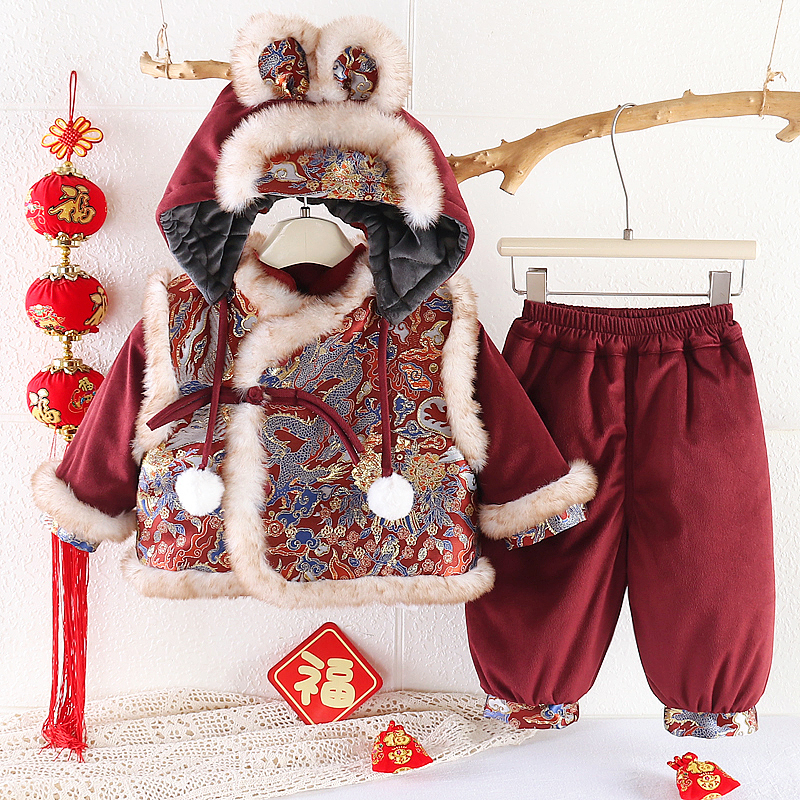 【龙翔凤舞】婴幼儿宝宝套装冬季拜年服加厚加绒加棉男女童喜庆