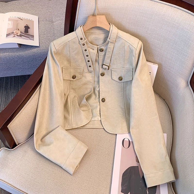 拉夏贝尔短款皮衣女款秋季外套2025小个子酷飒风机车服小皮衣夹克