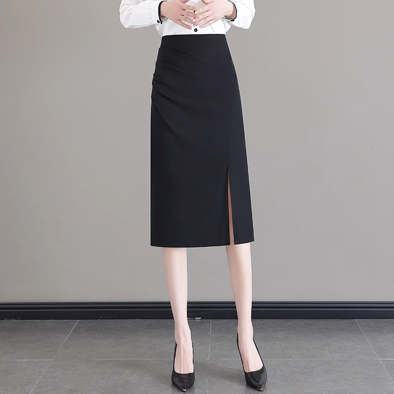 拉夏贝尔百搭西装半身裙女2025春秋新款高腰气质中长款开叉包臀裙