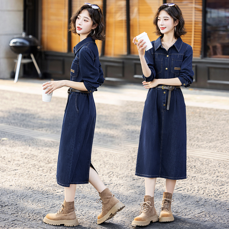 欧货时尚牛仔连衣裙女2025春秋新款炸街洋气减龄衬衫长裙兰知春序