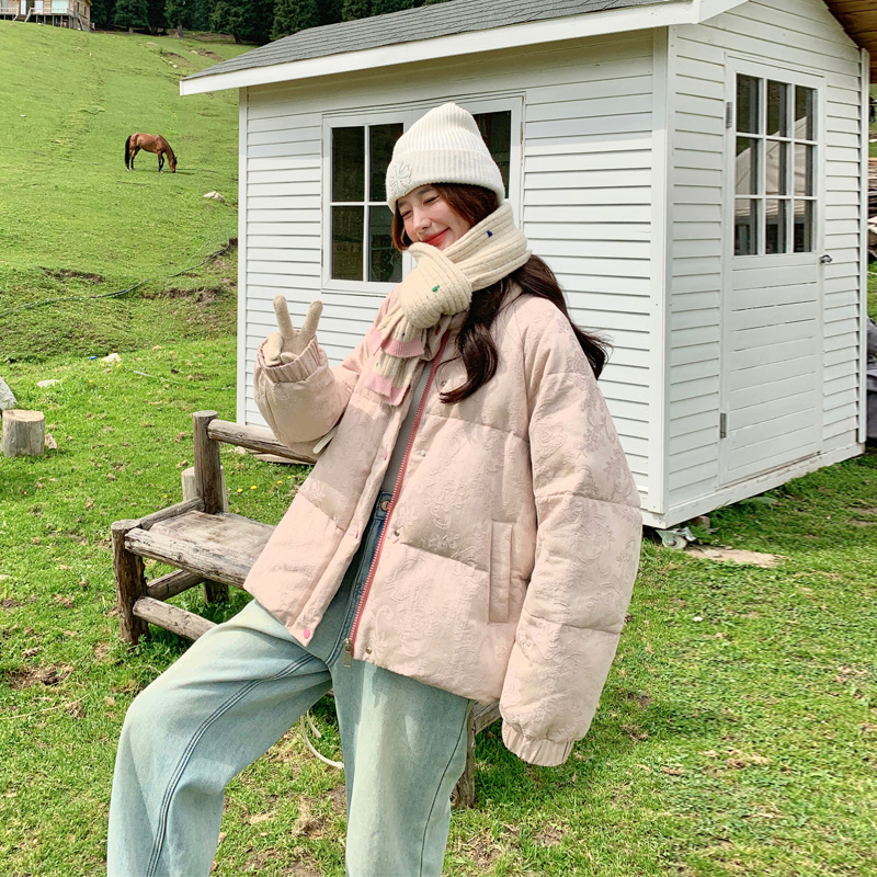 国风提花绣花羽绒服2025冬季新款小众ins风百搭保暖白鸭绒面包服