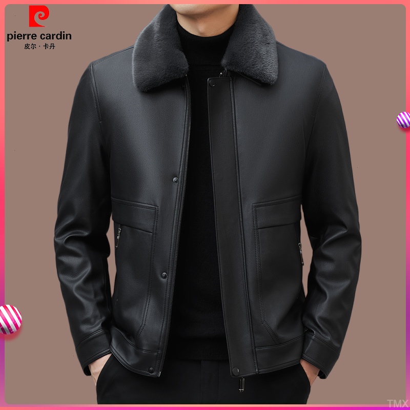 可皮尔卡丹男装 外套保暖高端脱卸加绒冬皮上衣款皮毛一体毛立领