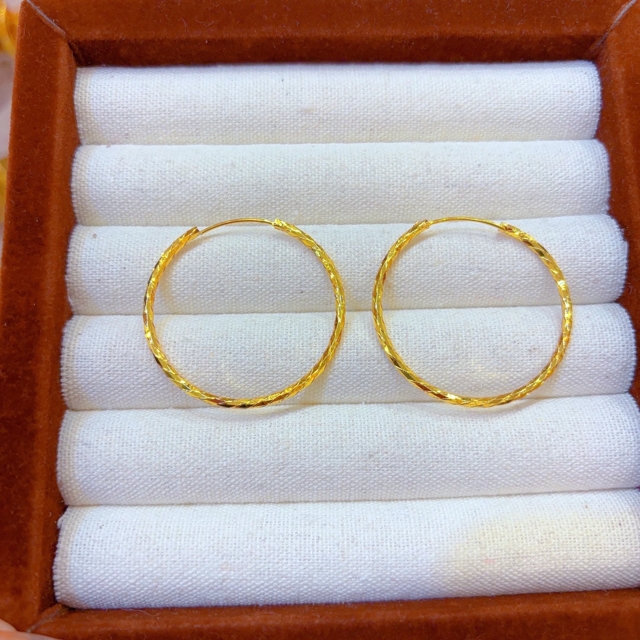 铜合金耳饰 铜合金耳饰 金色512-10-1光面车花直针耳圈简约轻奢气