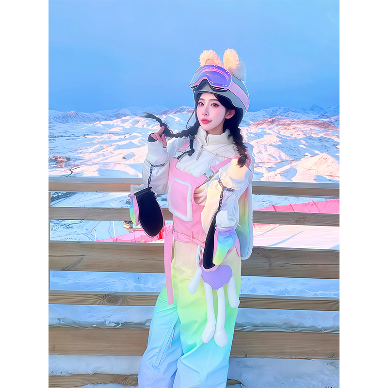 芙沿渐变彩色滑雪服套装女2025秋冬新款超好看防风防寒单双板雪衣