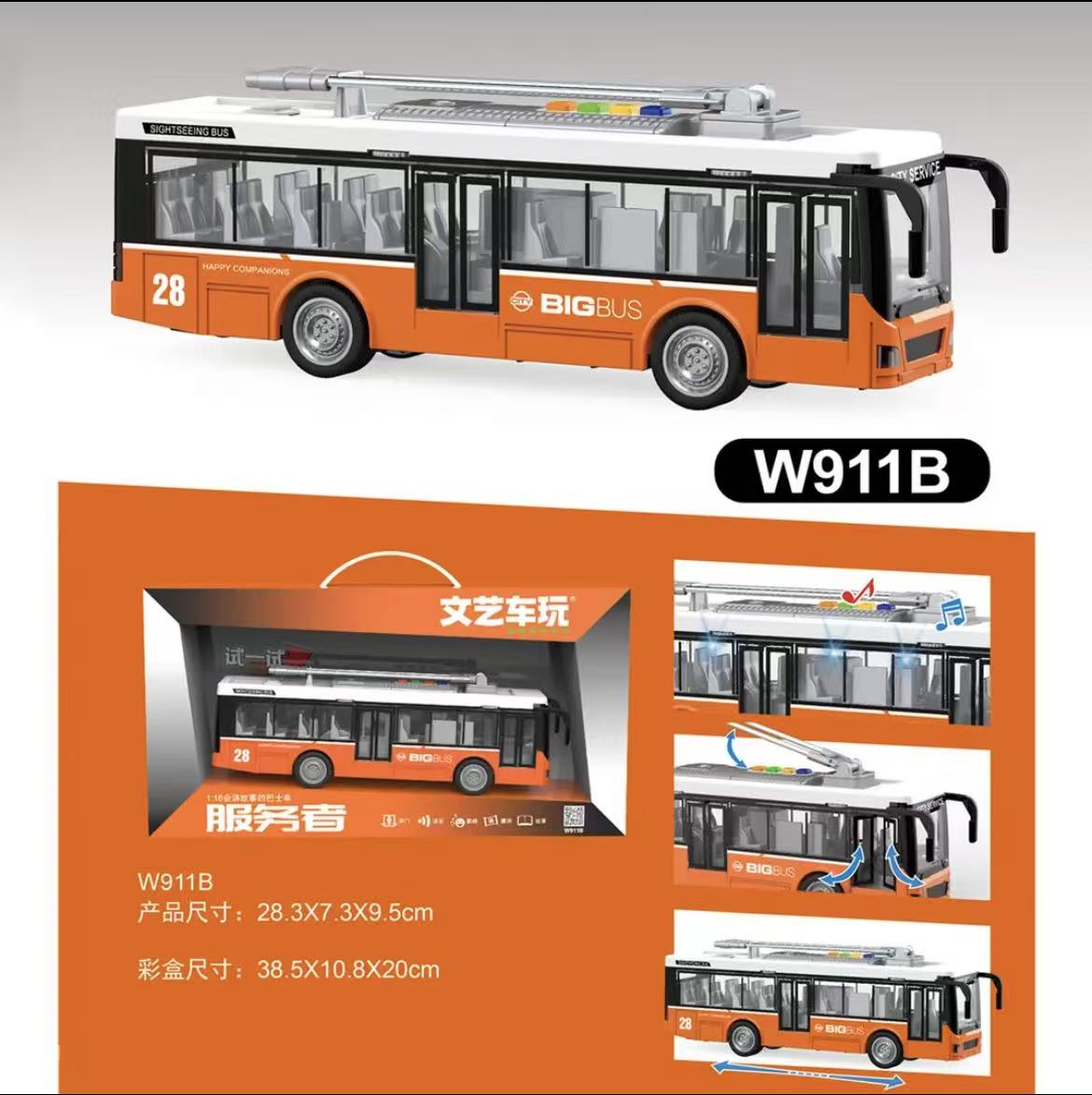 单层巴士文艺正版公交车惯性仿真声光故事玩具模型可开车门3-6岁