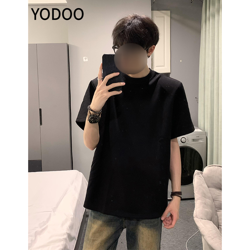 2025年纯色短袖男夏季cleanfit黑色T恤重磅美式纯棉情侣半袖T恤男