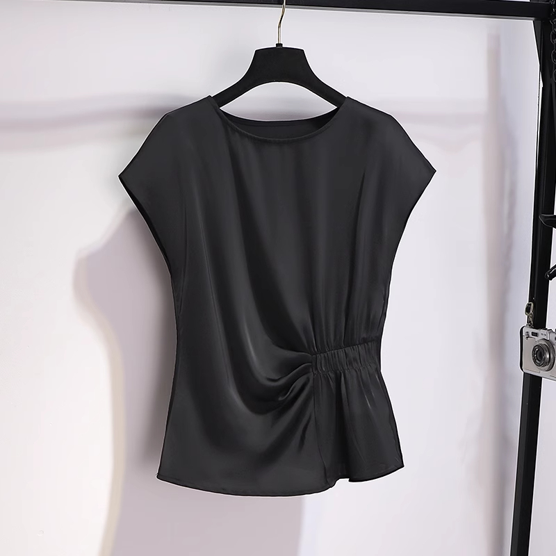 拉夏贝尔薄款短款圆领V领衬衫2025新款显瘦遮肚时尚收腰百搭上衣