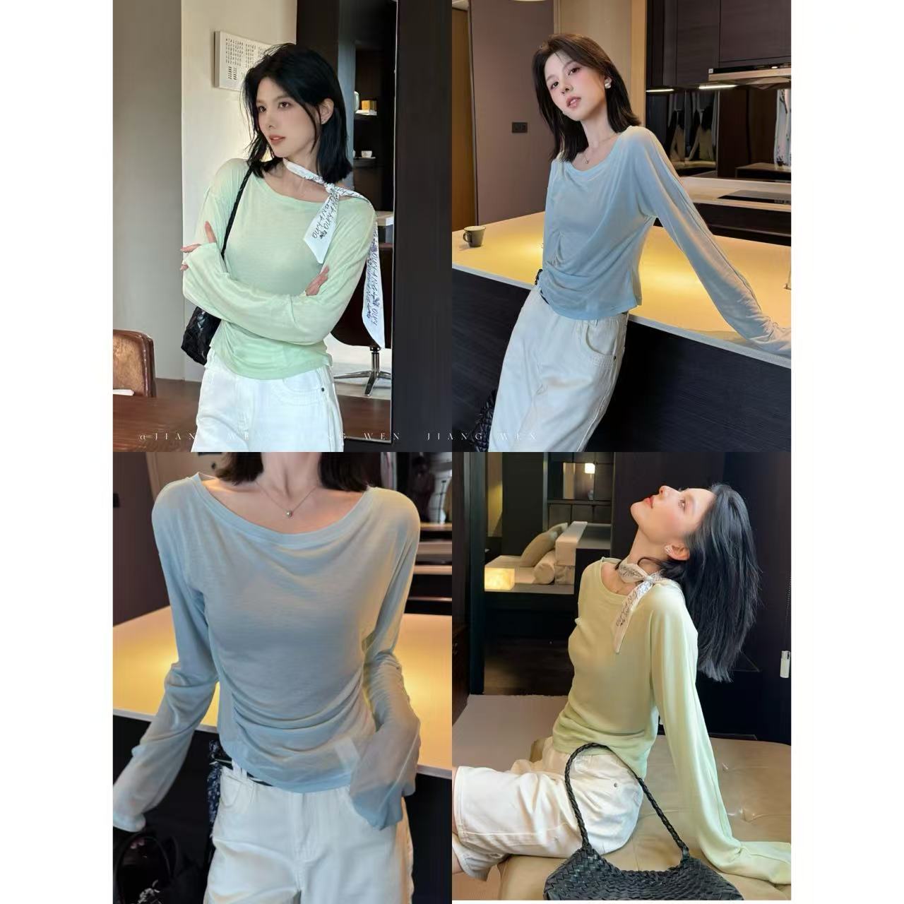 【冰川】“兰精天丝+醋酸”混纺弹力针织长袖T恤防晒