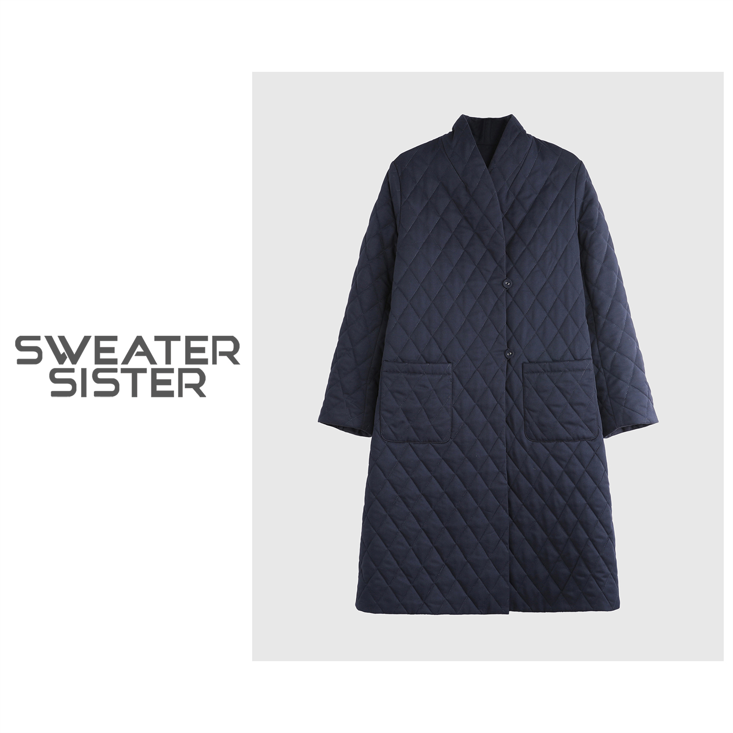 复古纯色菱格棉衣显瘦长款风衣夹棉外套女515-02715