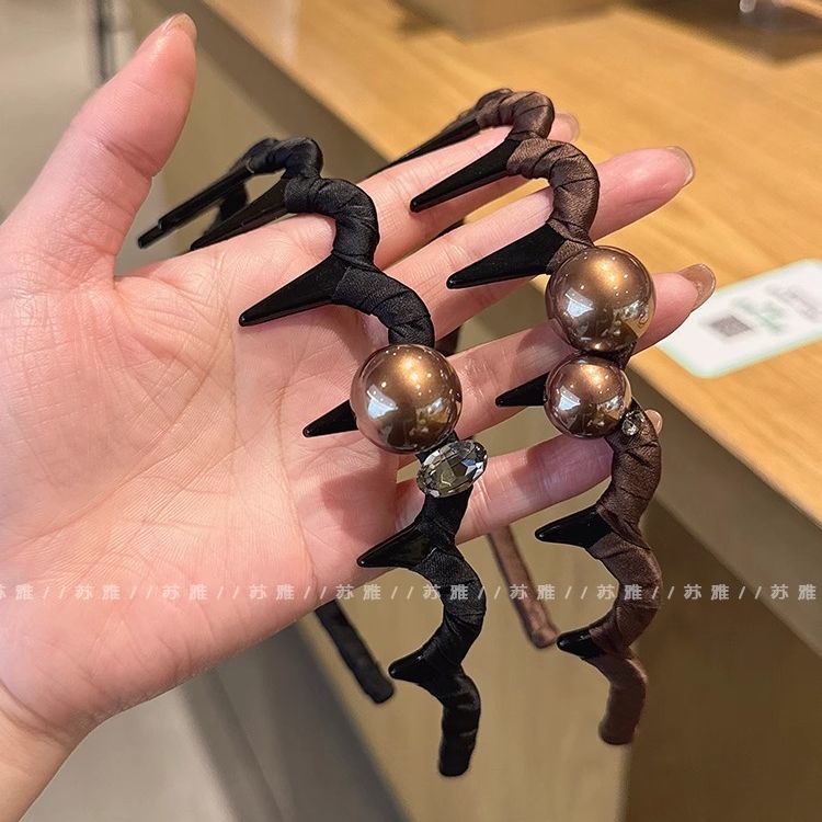 2025年新款波浪珍珠发箍女布艺缠绕带齿防滑发卡高颅顶外出头箍