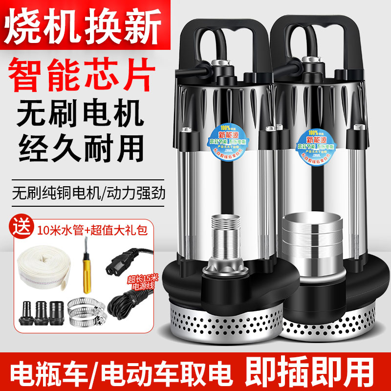 无刷直流潜水泵农用48v60v72v电瓶电动车专用抽水泵浇菜灌溉设备