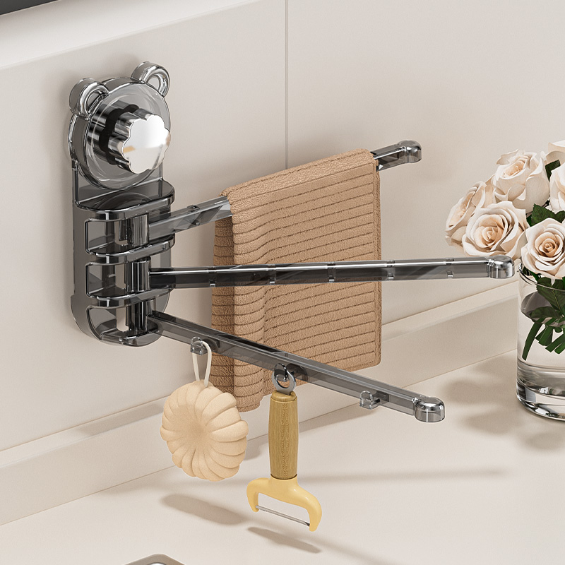 兼至吸盘浴室旋转毛巾架壁挂式多杆晾衣架收纳架多功能抹布沥水架