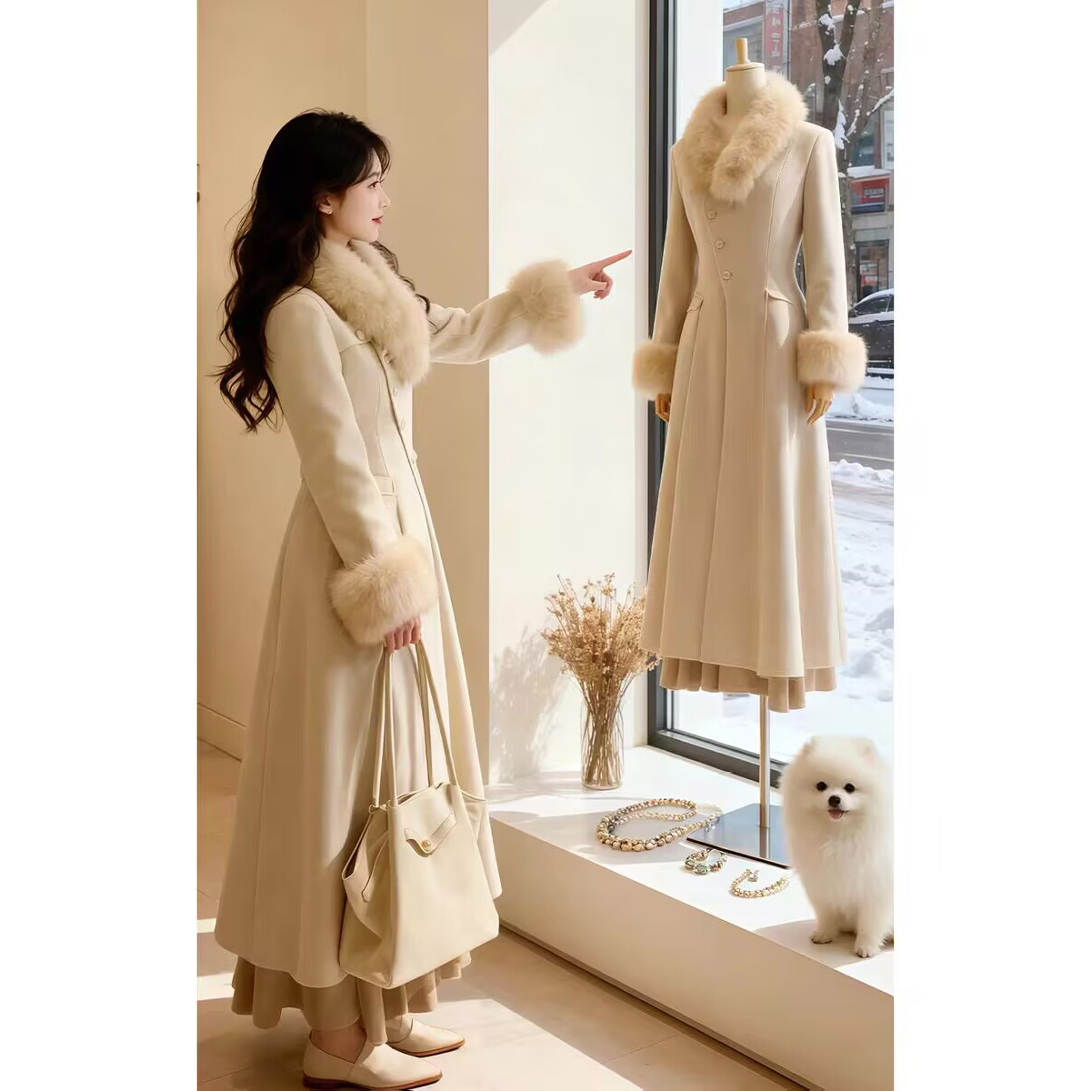 富家千金贵气高级感长款收腰毛呢外套绝美气质呢子大衣2025年冬季