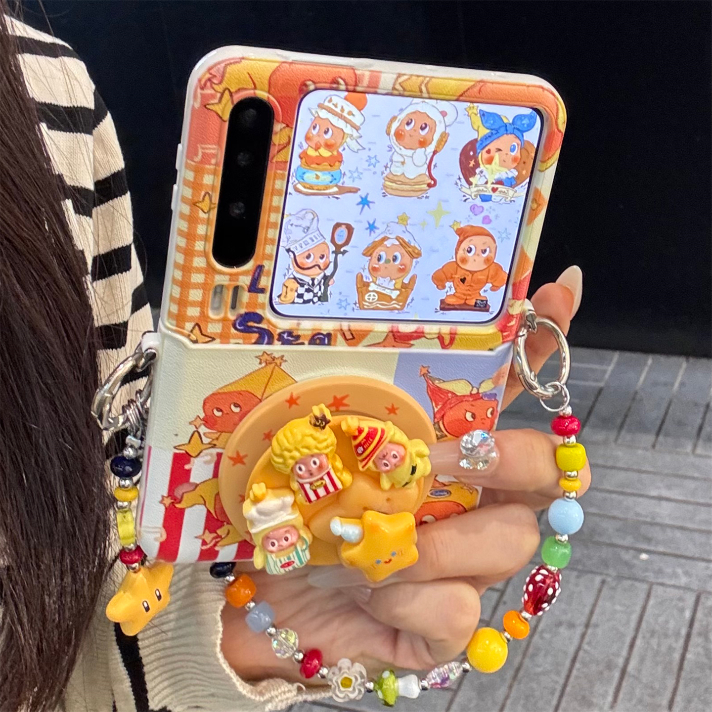 适用华为purax折叠屏手机壳皮质立体pocket2蜡烛卡通小人磁吸支架