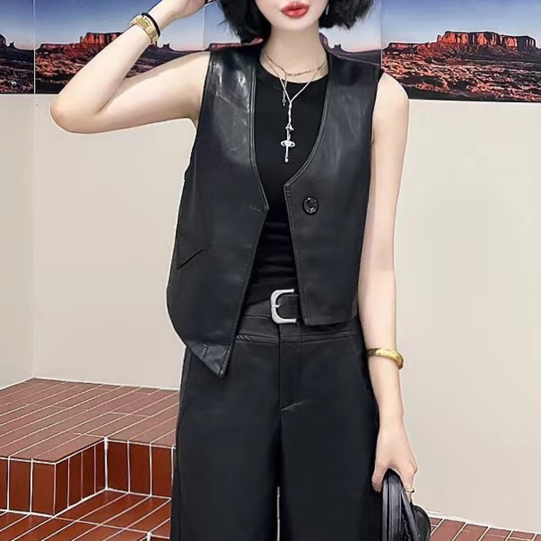 短款女V领欧美风修身型马夹时尚马甲洋气百搭