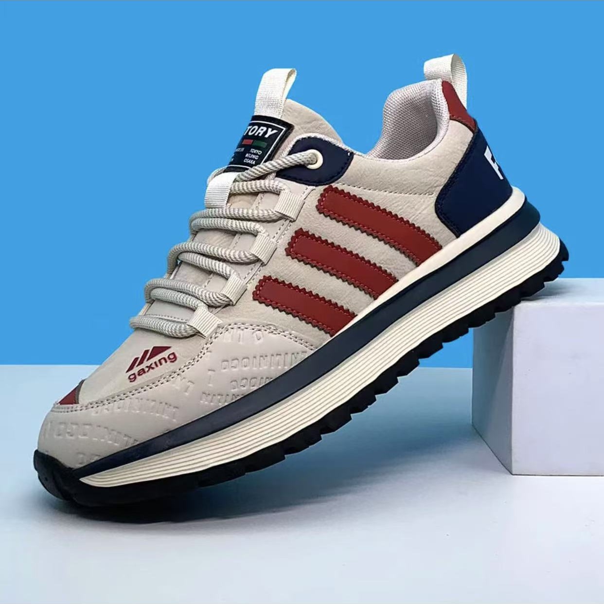 2818【单棉皮网同款】男鞋系带 轻便休闲潮男韩版跑步运动一脚蹬