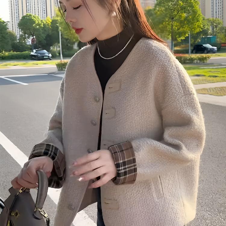 韩版秋冬装复古宽松休闲小香风外套女春秋季时尚百搭保暖短款上衣