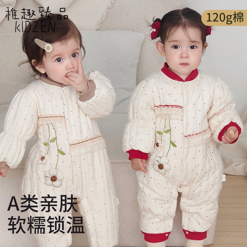 婴儿衣服秋冬装新生儿宝宝加绒保暖冬季连体衣幼儿加厚满月外出服