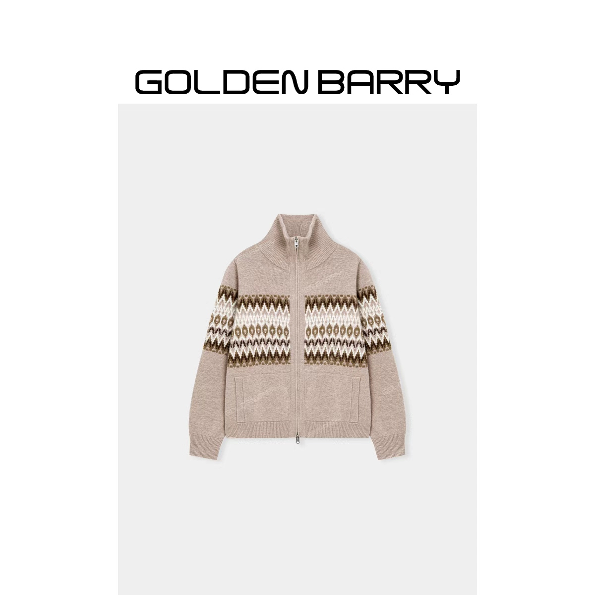 GOLDENBARRY经典绵羊毛英伦风提花针织外套241294