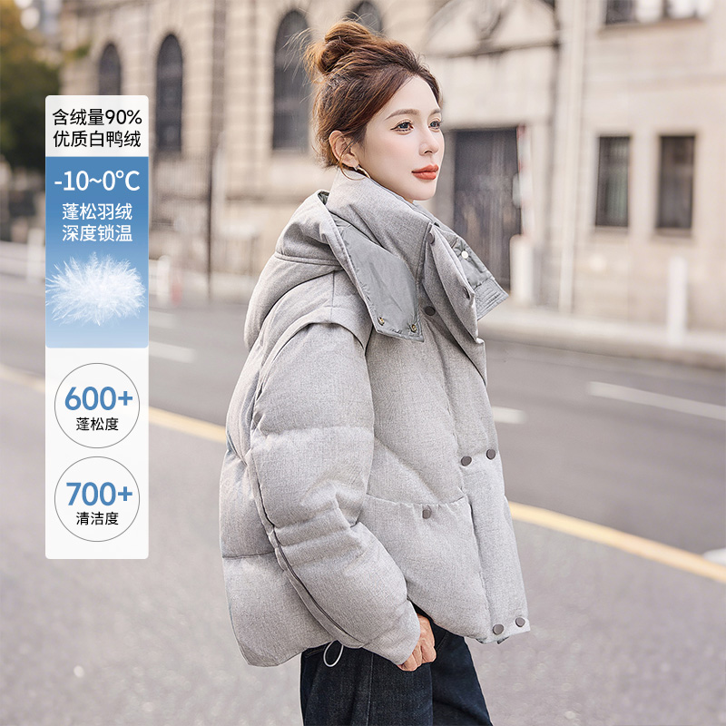 丝柏舍冬装90绒羽绒服女时尚拉链抽绳落肩长袖宽松S54R2460Y