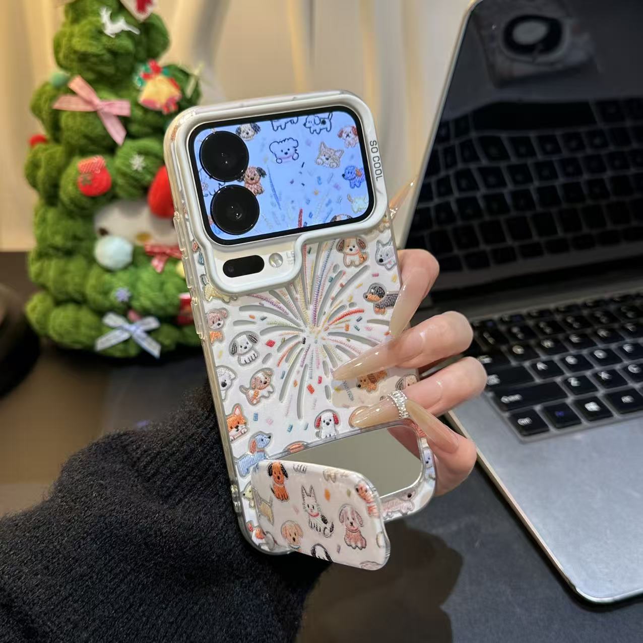 烟花猫狗支架适用苹果17/16promax元气手机壳华为p70vivo小米oppo