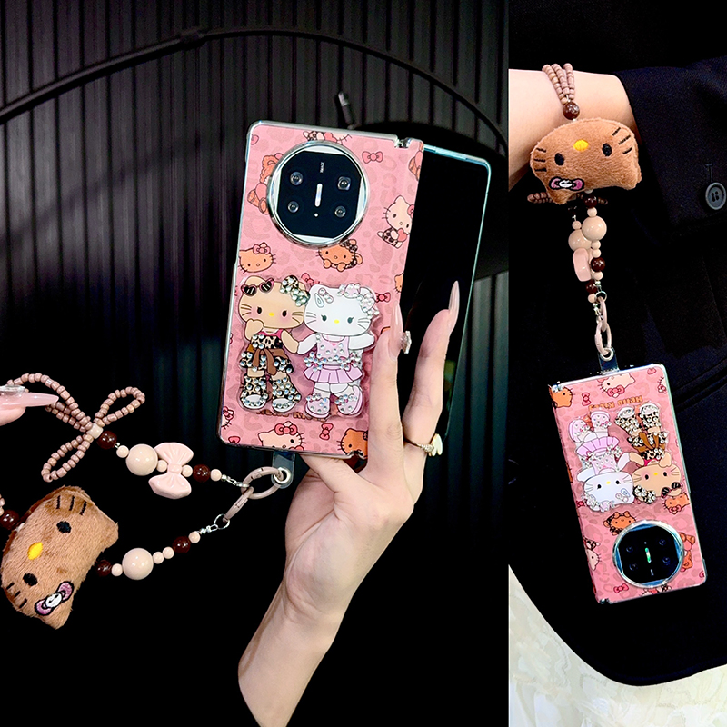 适用华为matex5手机壳折叠屏中轴新款x6典藏版x3皮纹卡通支架女款