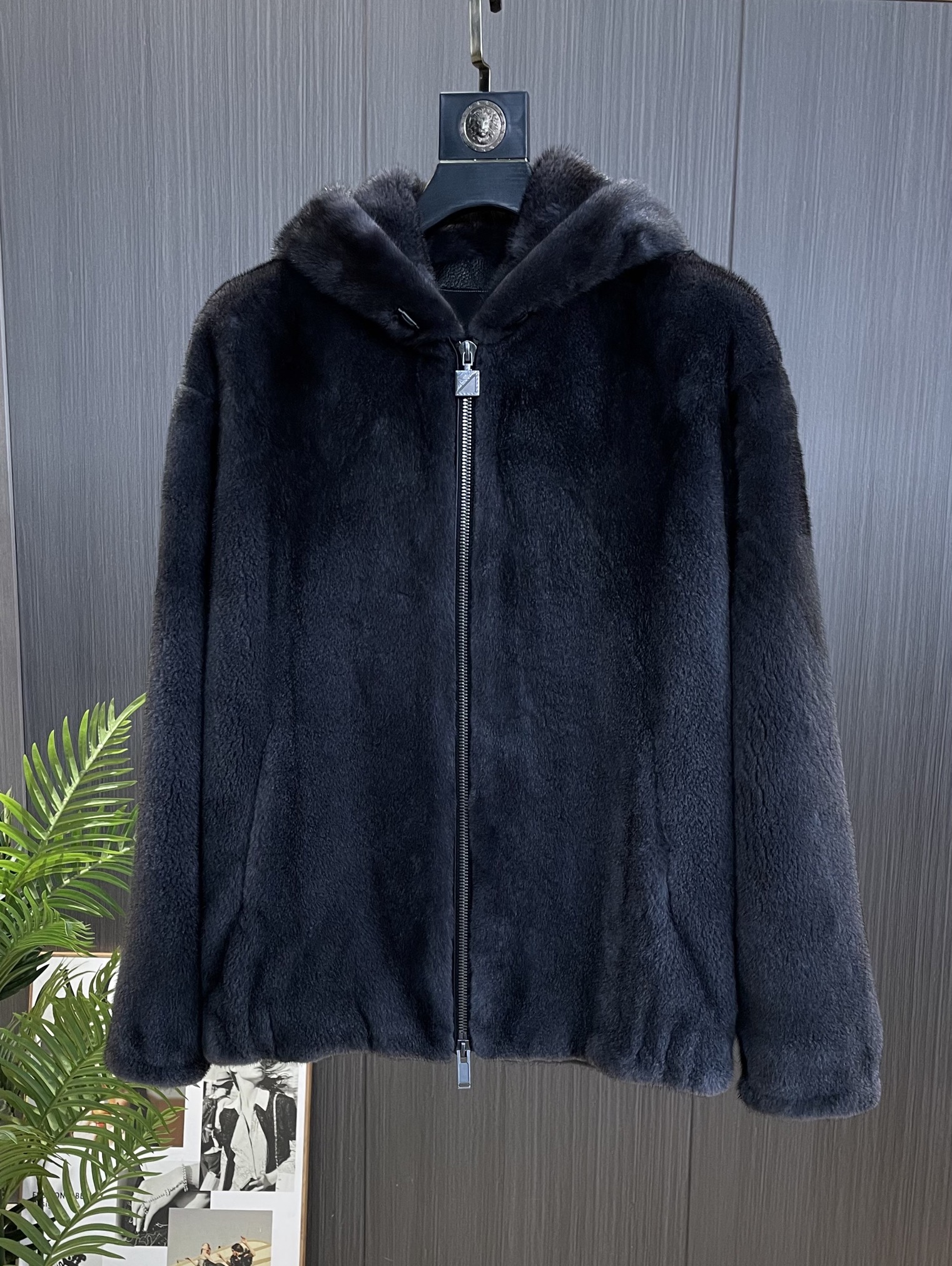 貂皮大衣男时尚罗马灰连帽短款修身保暖大码进口水貂专柜品质