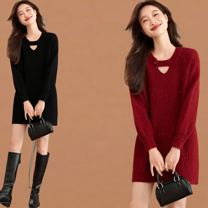 中长款亮丝毛衣女秋冬季遮屁股2025新款慵懒风时尚宽松打底针织衫
