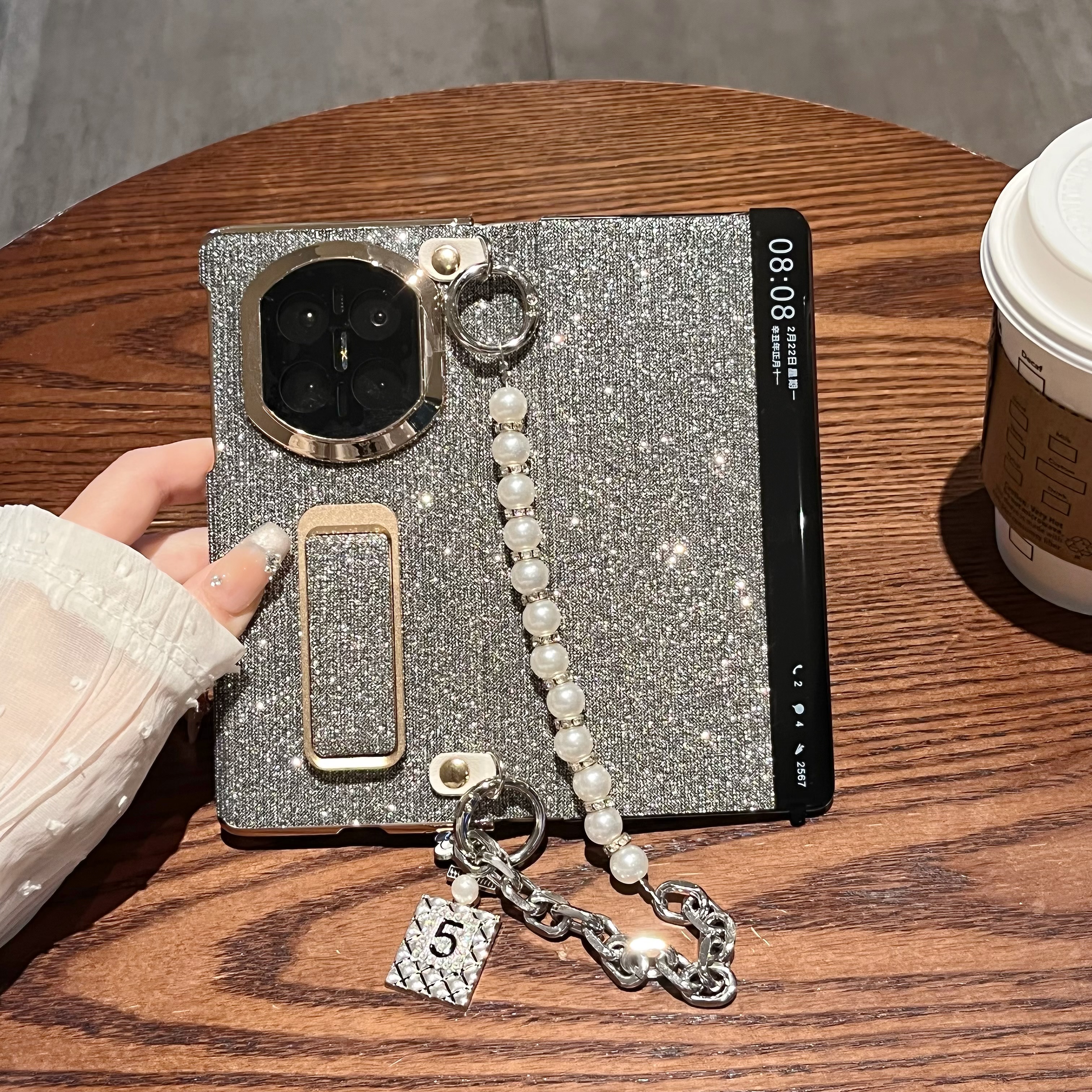 适用华为matex7手机壳X5折叠X6典藏版高级感细闪支架挂绳翻盖皮套