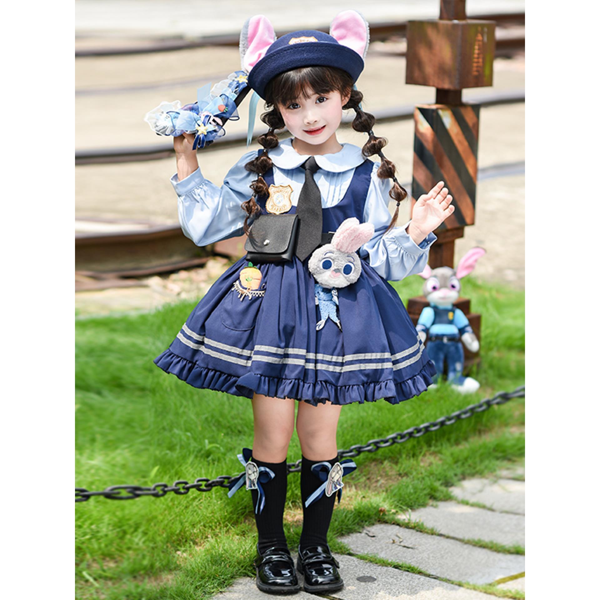 女童秋装连衣裙朱迪兔子警官儿童衣服女孩生日长袖洛丽塔公主裙子