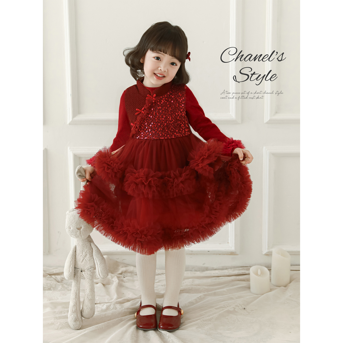 幼悠【红色花火】冬伍波洋气拜年服女童童装汉服连衣裙D4821