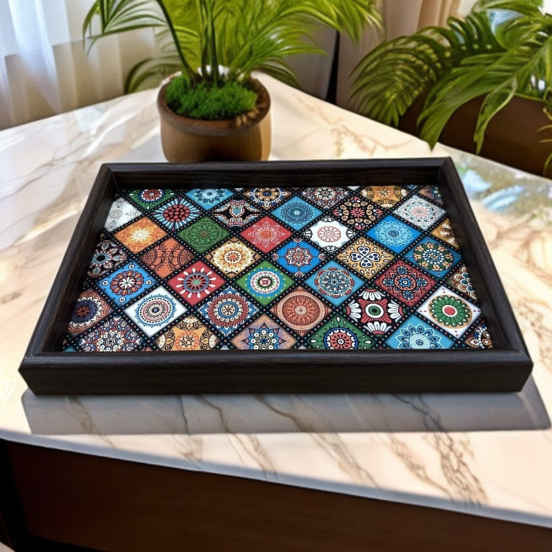 波西米亚风托盘异域客桌面收纳首饰收纳玄关家用木质皮革收纳盘TL