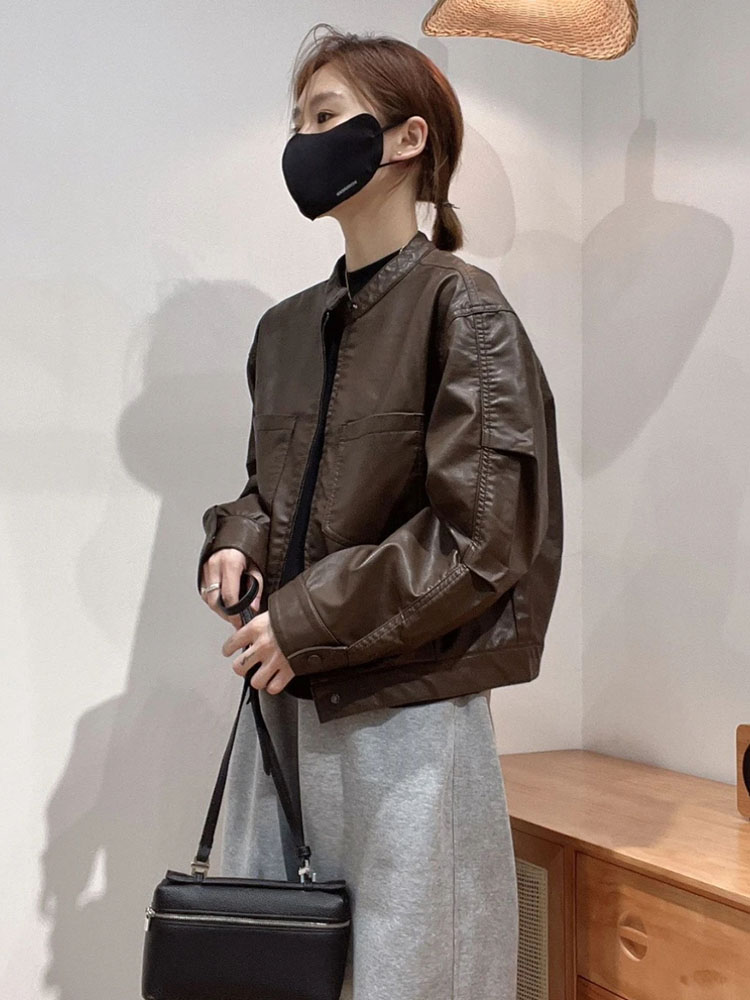 短款皮衣外套女2025秋季新款小个子立领PU软皮休闲宽松机车服夹克