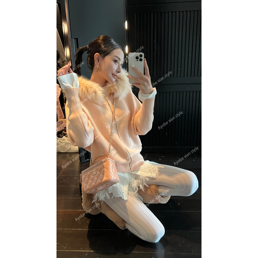 【AYOBE】小贤    狐狸毛韩系慵懒温柔风亮色针织开衫