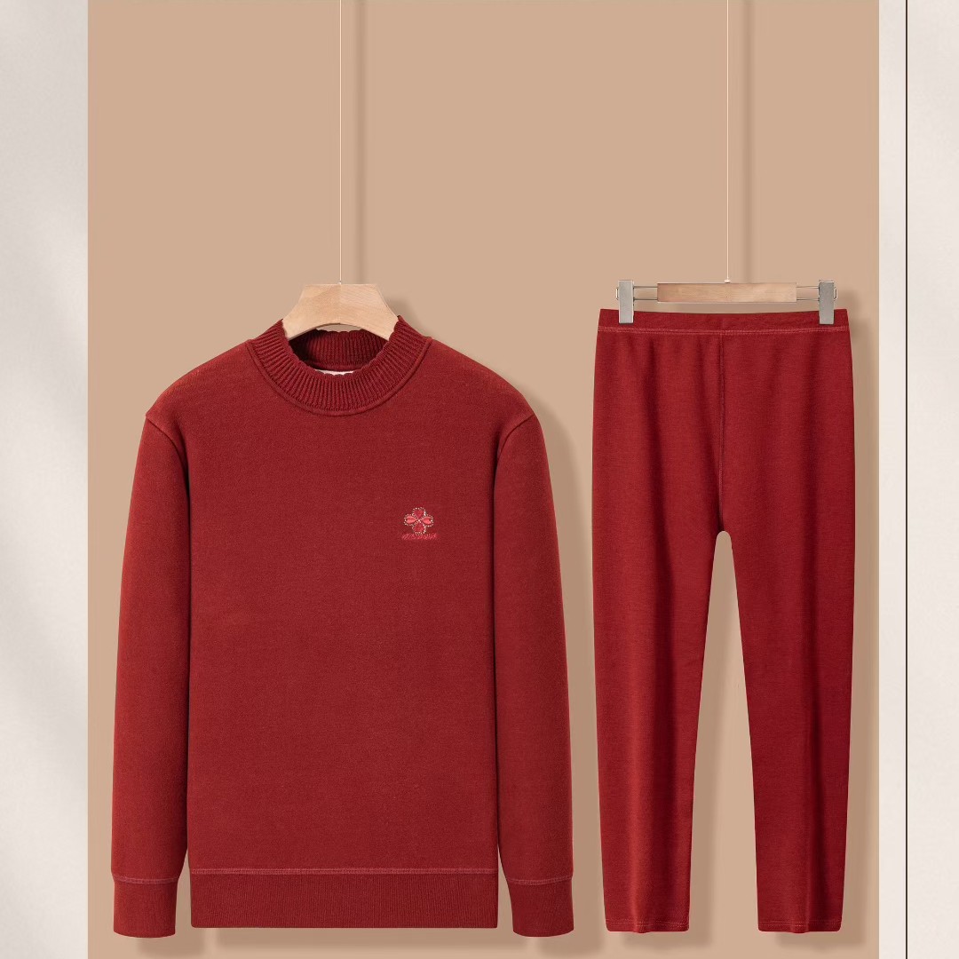 劲派3710加绒加厚保暖中年内衣针织打底内搭圆领加大秋衣秋裤套装