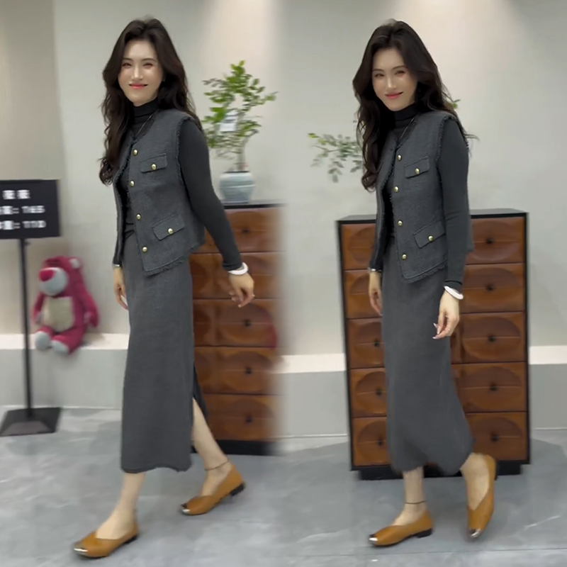 2025秋季新款时尚显瘦气质网红洋气套装女高级宽松大码裙子三件套