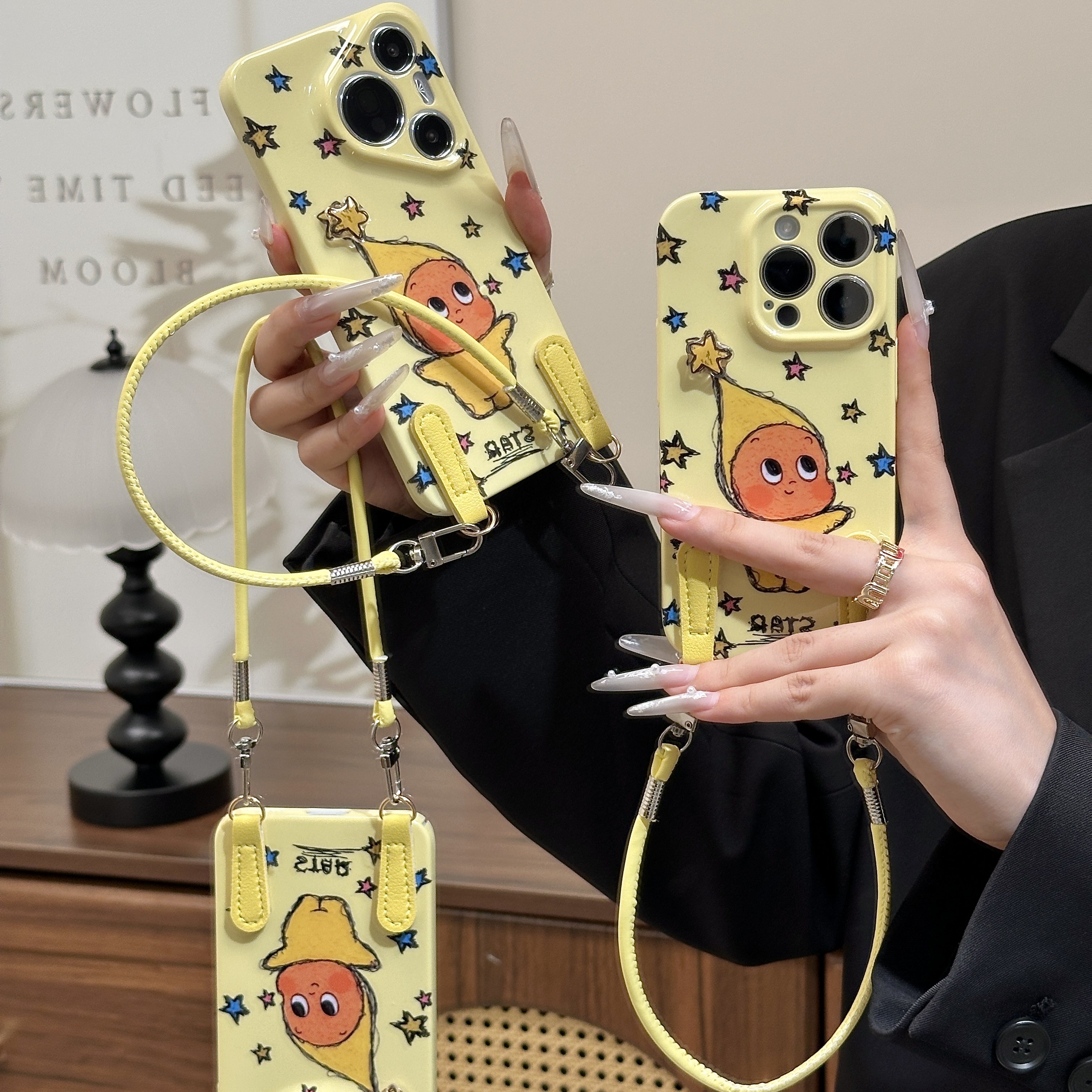 雅天立旋转星星人挂绳适用苹果16手机壳iPhone17华为vivoppo小米