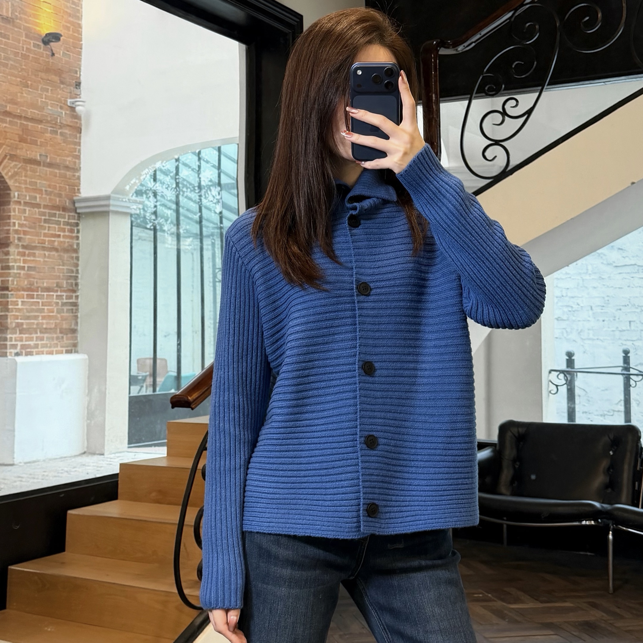 HELA AOMI “坑条毛衫”绵羊毛慵懒风宽松针织开衫CY5CM34535